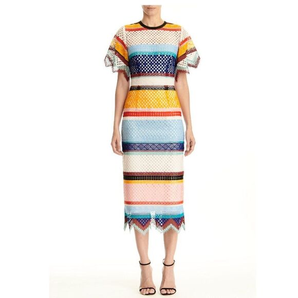 NWT. $2500 CAROLINA HERRERA Open Weave Striped Dress Sz 2 - Picture 1 of 15